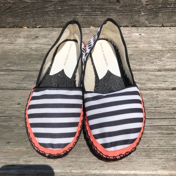 SOPHIA WEBSTER Black White Coral polka dot stripe slip on espadrille fla… - Picture 3 of 10
